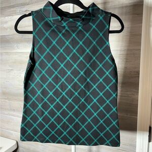 Ann Taylor Black Tank with Teal Windowpane Grid 1061